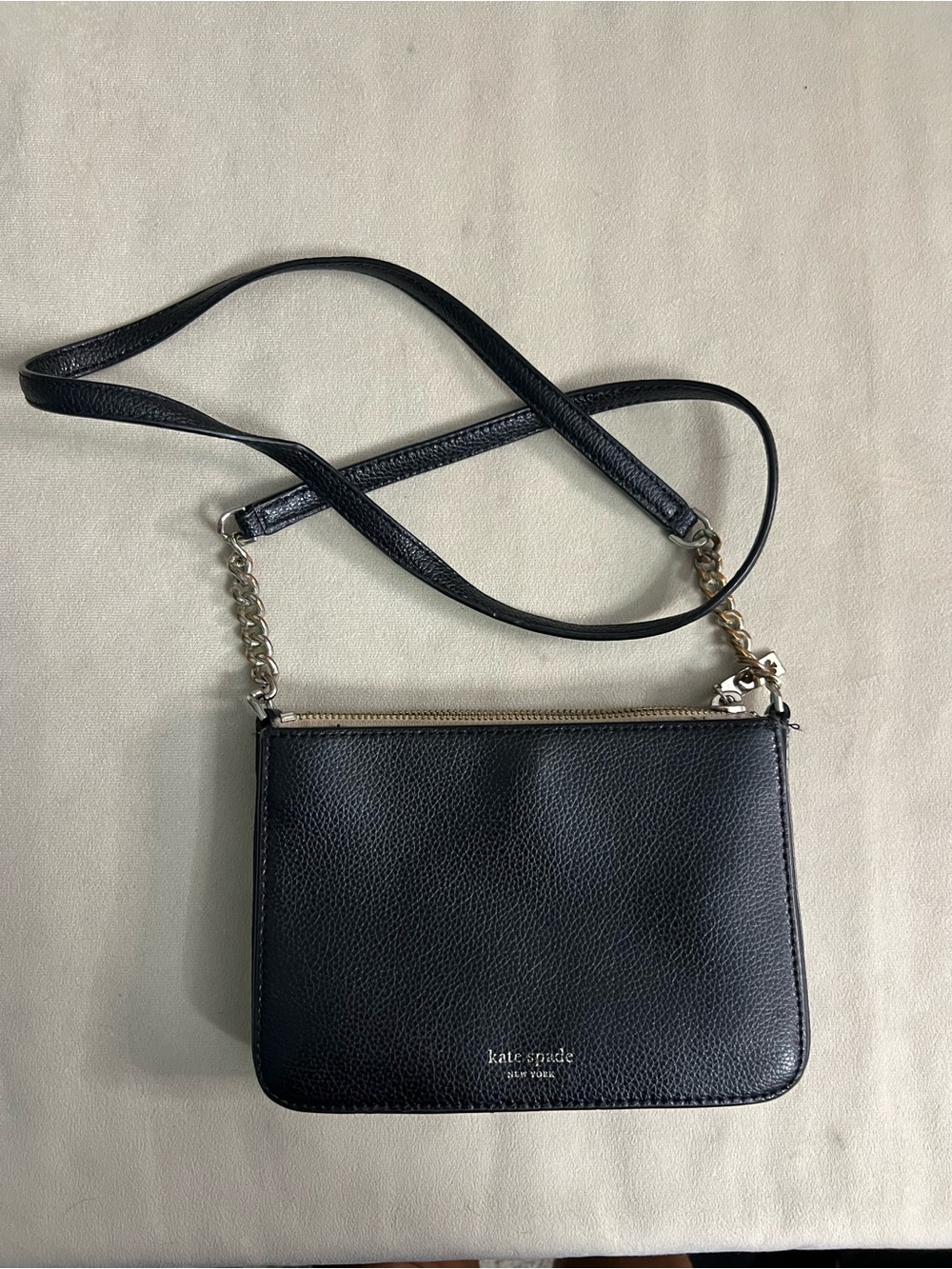 Kate Spade WLRU6276 Black Pebbled Leather Chain Crossbody Bag 🖤
